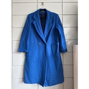 Vintage Women's Royal Blue Single Breasted Faux Fur Lined Wool jacket size 12